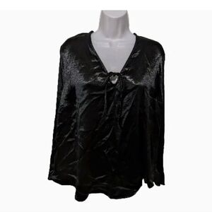 NWT Ava & Viv Satin Blouse Top Long Sleeve 2X Black #25